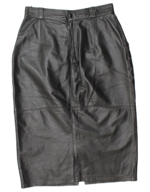 ВИНТАЖНАЯ Женская кожаная юбка с завышенной талией IT 44 Medium W26 Черная кожа