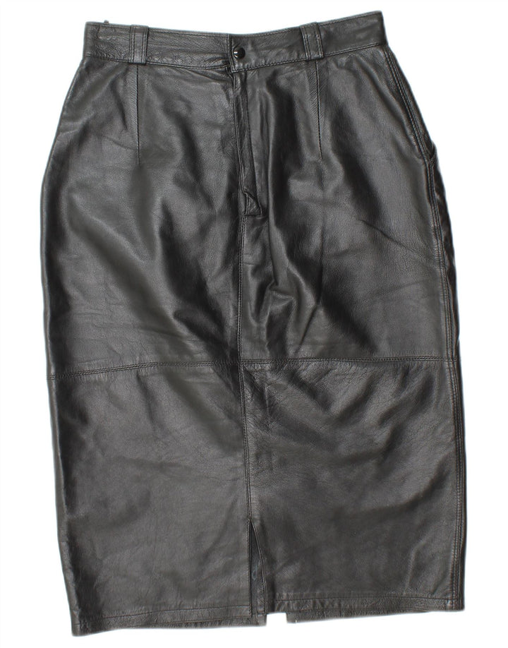 ВИНТАЖНАЯ Женская кожаная юбка с завышенной талией IT 44 Medium W26 Черная кожа