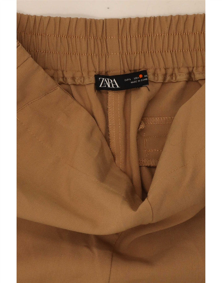 Женские узкие укороченные брюки Zara, большие размеры W33 L24, бежевый полиэстер