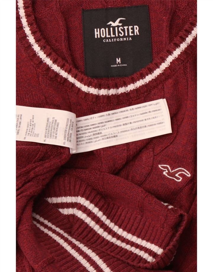 Мужской джемпер с круглым вырезом HOLLISTER, темно-бордовый хлопковый свитер среднего размера