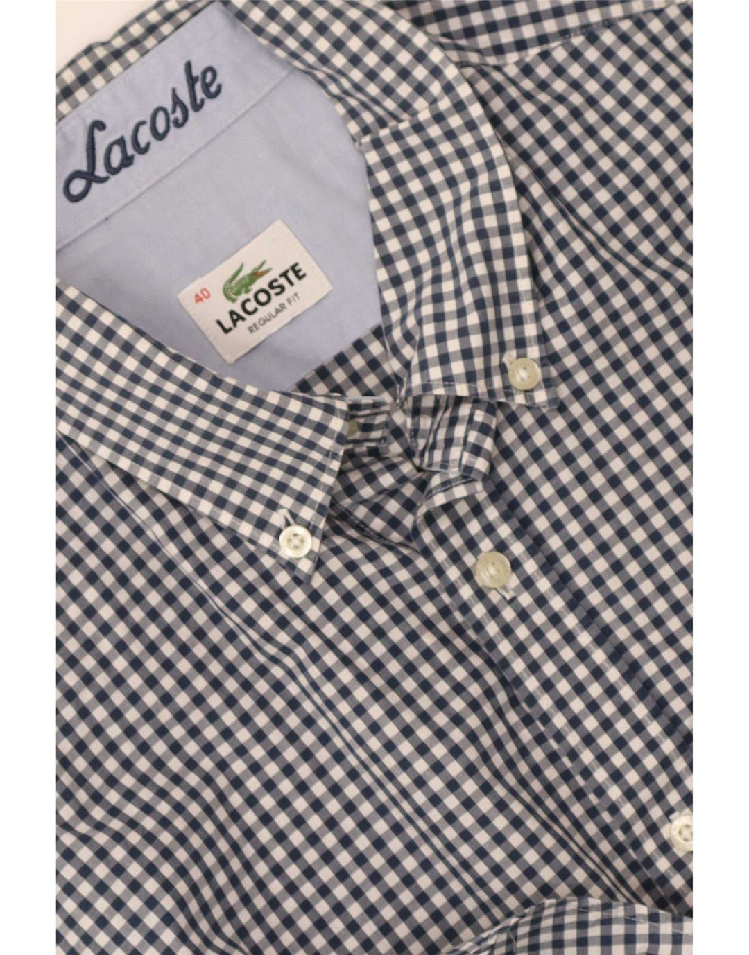 Мужская рубашка с коротким рукавом Lacoste, размер 40, средний темно-синий в мелкую клетку