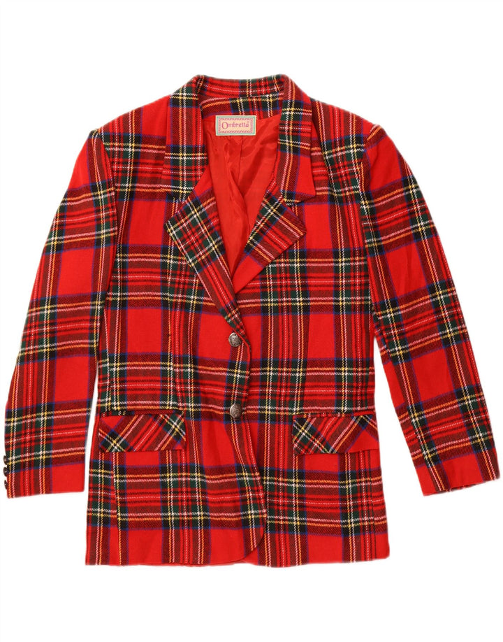 Винтажный женский пиджак на двух пуговицах IT 44, шерстяной средний красный в клетку