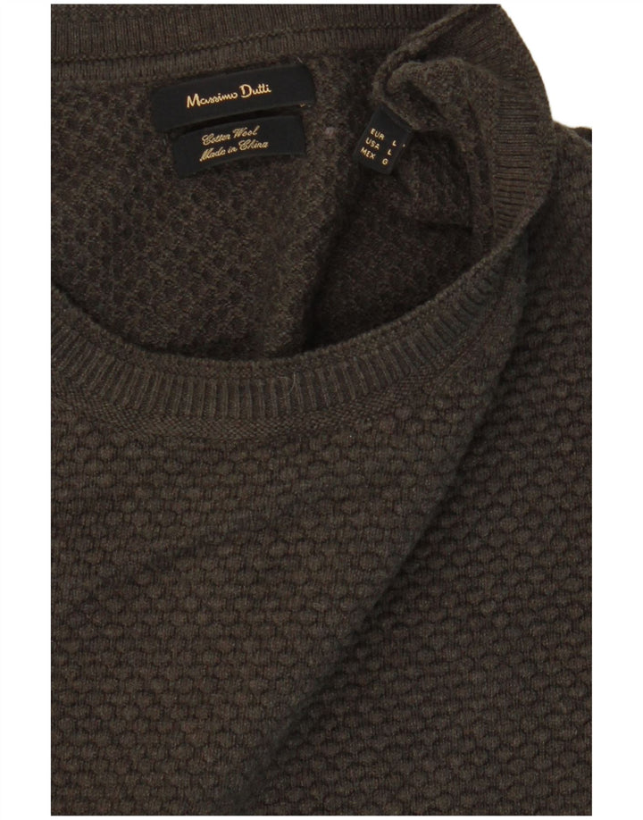 Мужской джемпер с круглым вырезом MASSIMO DUTTI, большой хлопок цвета хаки