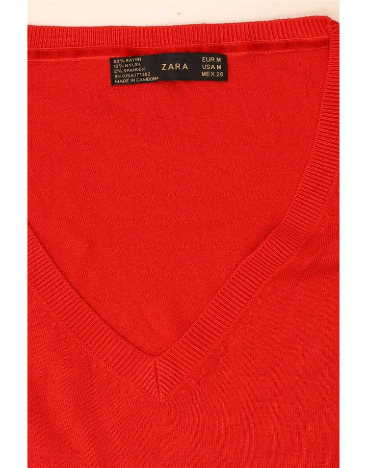 Женский джемпер с v-образным вырезом Zara UK 12, средний красный вискоза