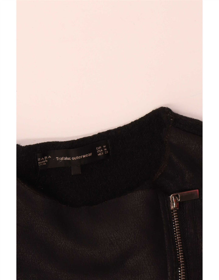 Женская кожаная косуха Zara UK 12, средний черный