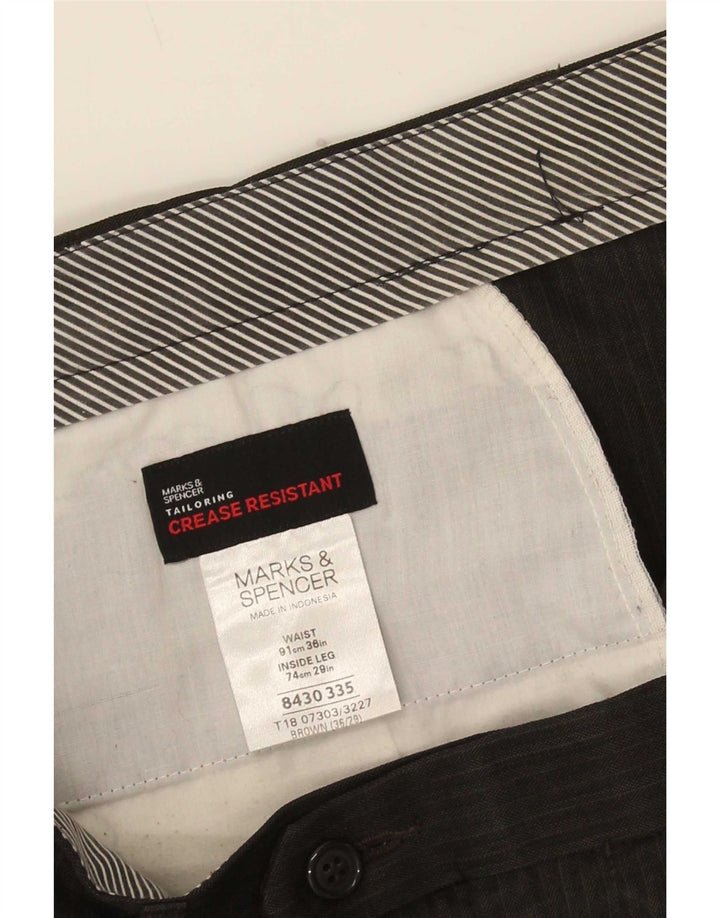Мужские костюмные брюки Marks & Spencer W36 L29 коричневые в тонкую полоску из полиэстера