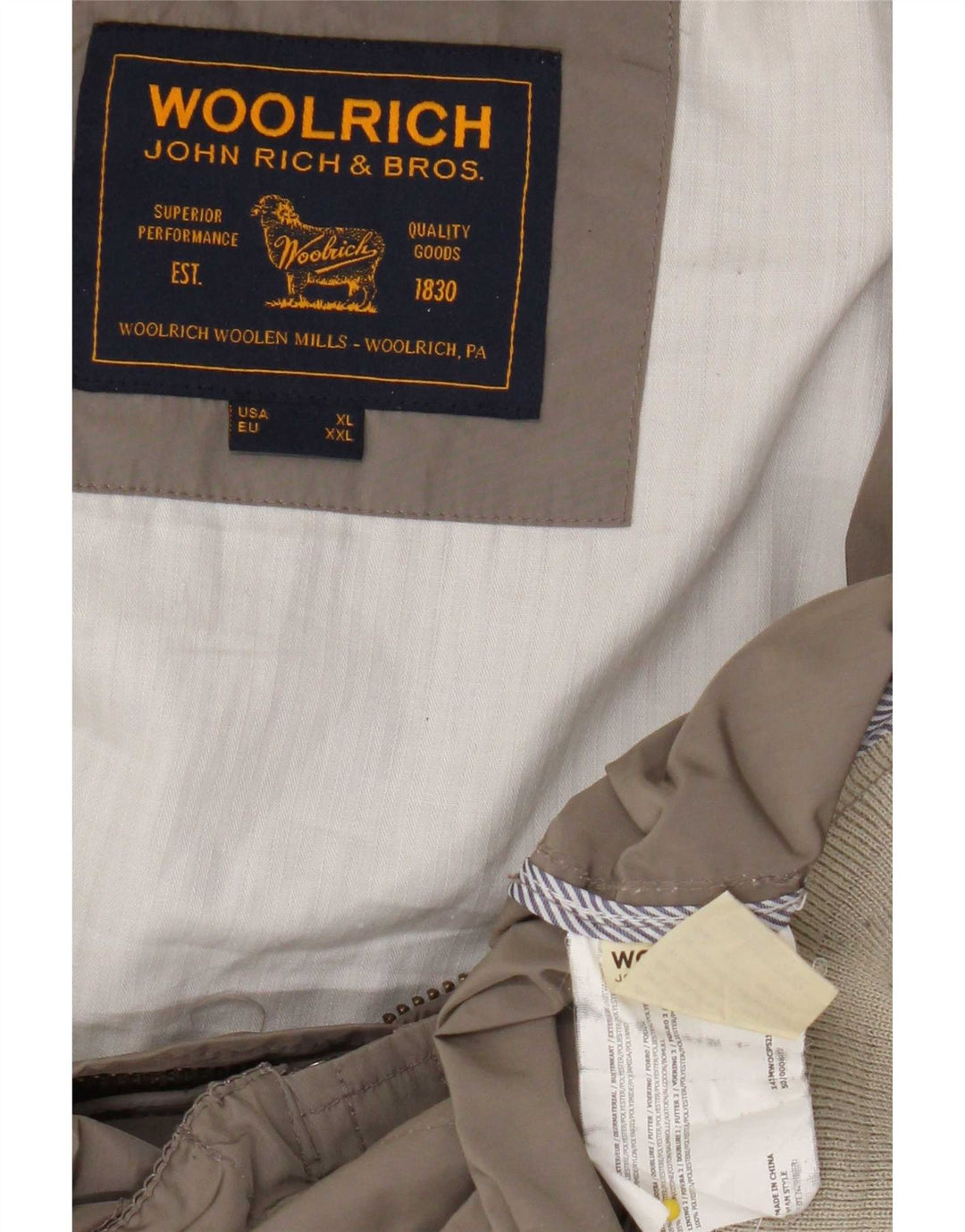 Мужская куртка-бомбер Woolrich UK 42 XL, полиэстер бежевого цвета