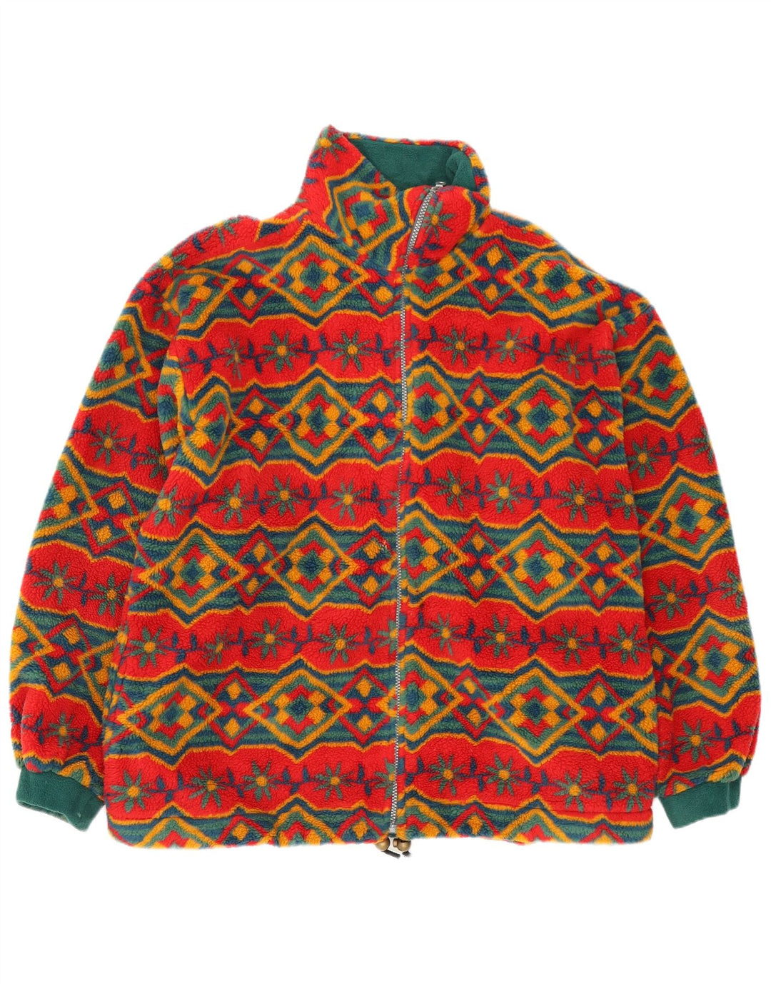 Винтажная женская объемная флисовая куртка UK 18 XL, красная с геометрическим рисунком