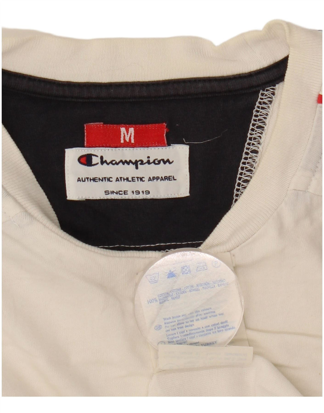Мужская футболка Champion с рисунком, топ среднего размера, белый хлопок с цветными блоками