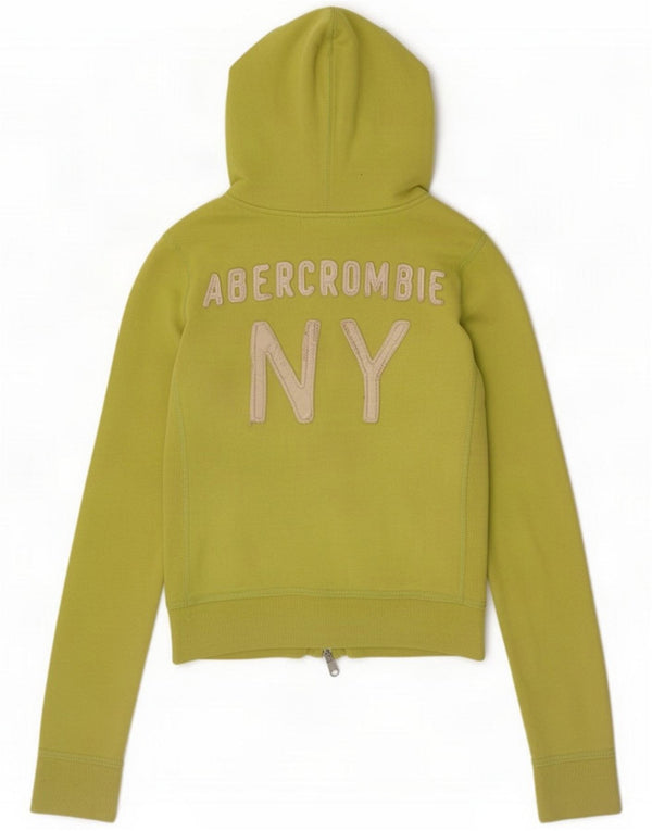 Abercrombie & Fitch Womens Graphic Zip Hoodie Sweater UK 6 XS Yellow Cotton