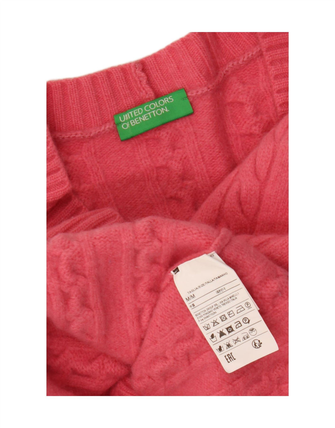 Женский укороченный кардиган BENETTON UK 14, шерсть среднего розового цвета