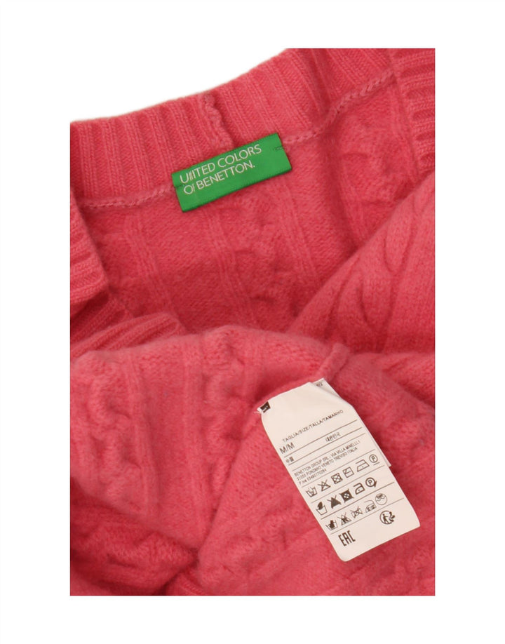 Женский укороченный кардиган BENETTON UK 14, шерсть среднего розового цвета