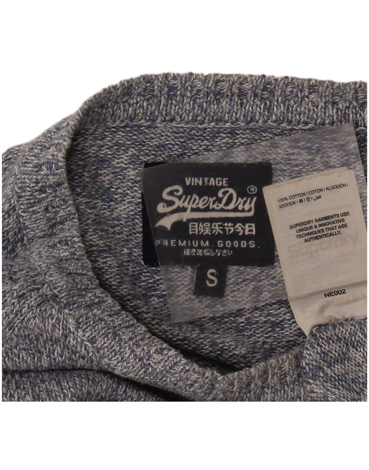 Мужской джемпер с круглым вырезом Superdry, маленький синий хлопковый джемпер в крапинку
