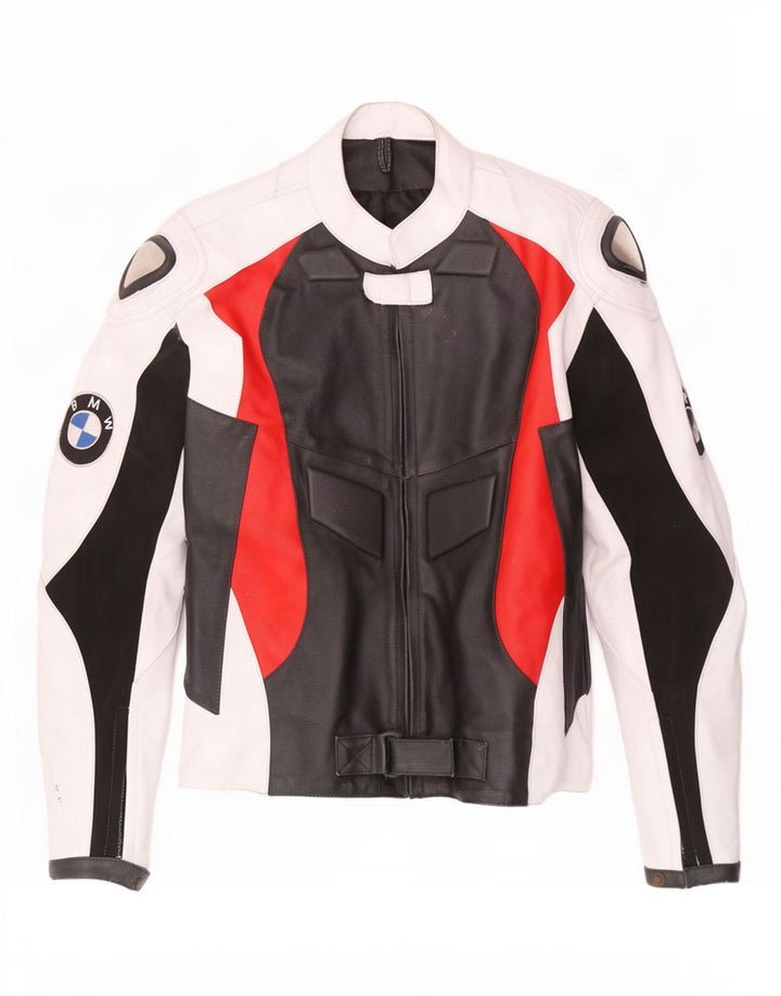 Мужская кожаная куртка BMW Racer UK 42 XL разноцветная с цветными блоками