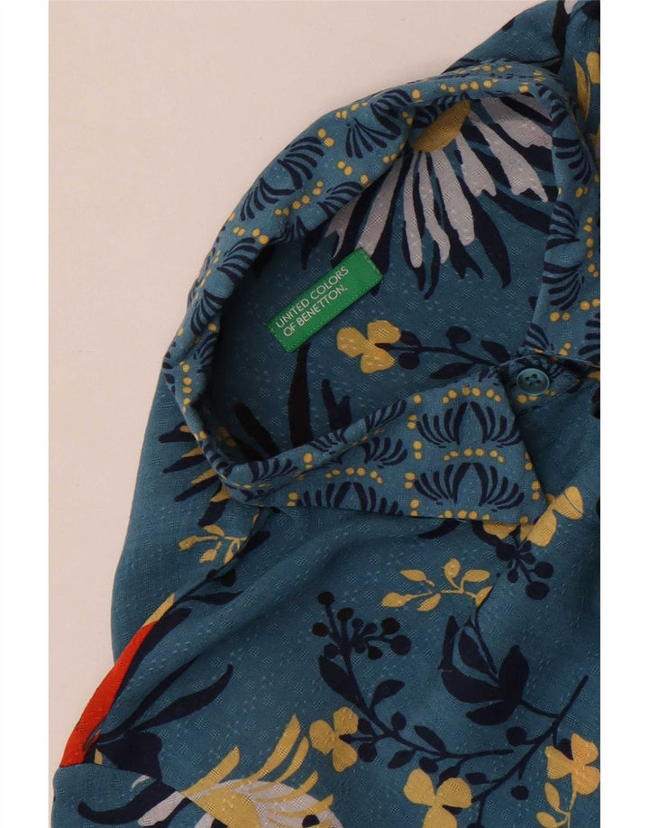 Женская рубашка Benetton UK 12, средний синий с цветочным принтом