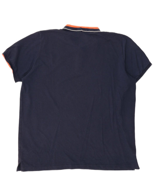 Мужская рубашка-поло ADIDAS 3XL, темно-синяя, хлопок с цветными блоками