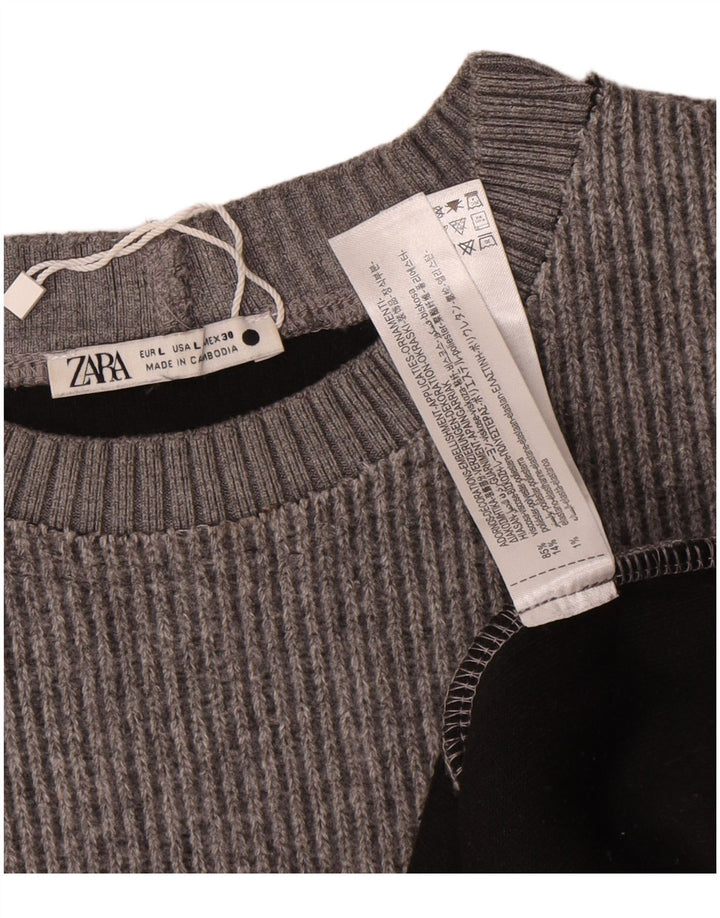 Женский джемпер с круглым вырезом Zara UK 16, большой, серый, шерстяной