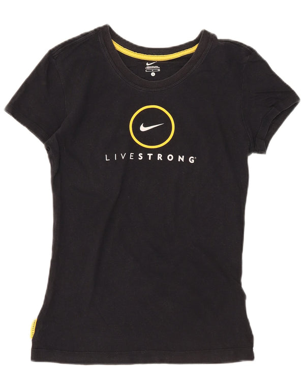 Nike Womens Graphic T-Shirt Top UK 10 Small Black Cotton