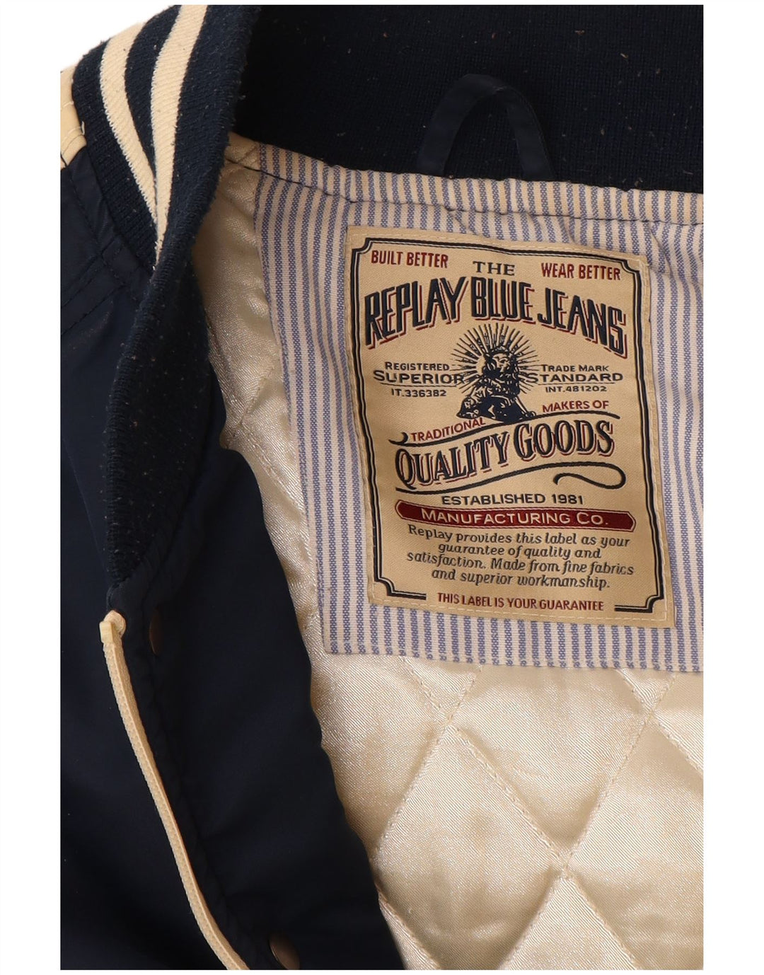 Мужская университетская куртка REPLAY с графическим рисунком UK 38, средний темно-синий с цветными блоками