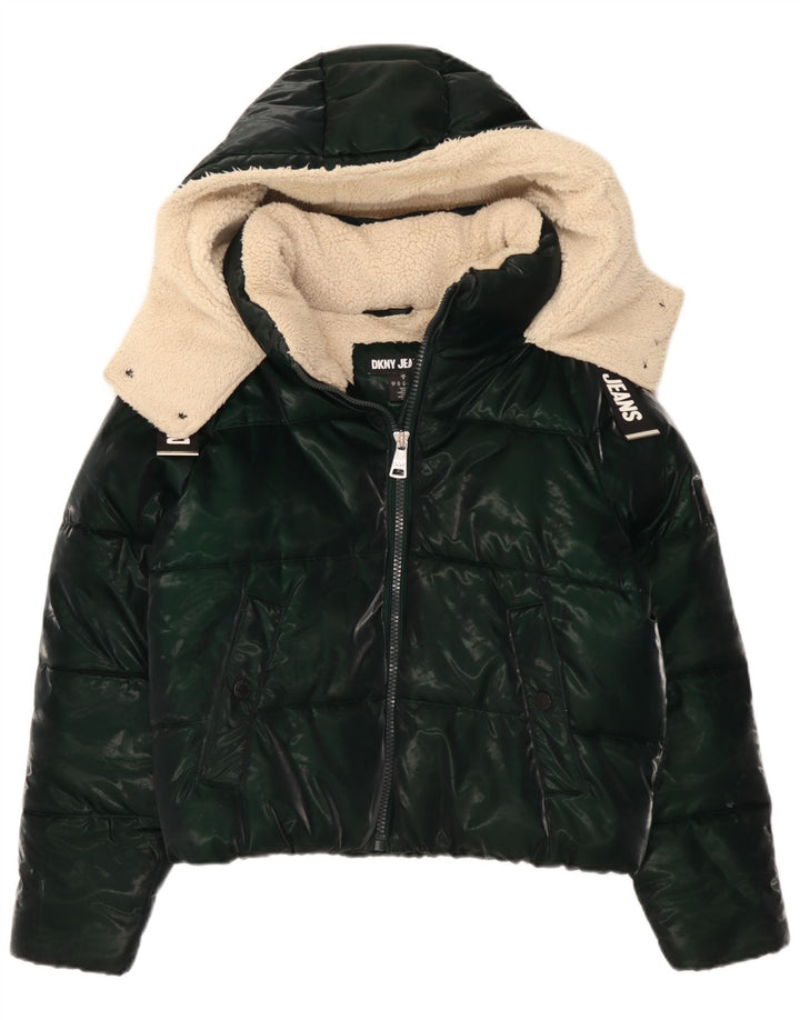Женская утепленная куртка оверсайз с капюшоном Dkny UK 10, маленький зеленый полиэстер