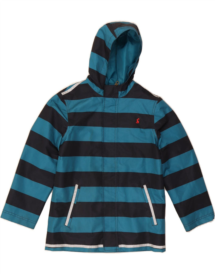 JOULES Girls Hooded Windbreaker Jacket 9-10 Years Blue Striped Polyester Vintage Joules and Second-Hand Joules from Messina Hembry 