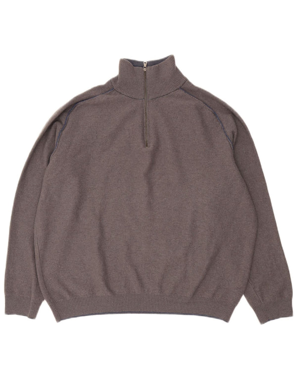 Мужской приталенный джемпер с воротником на молнии Hugo Boss 2XL, серый из натуральной шерсти