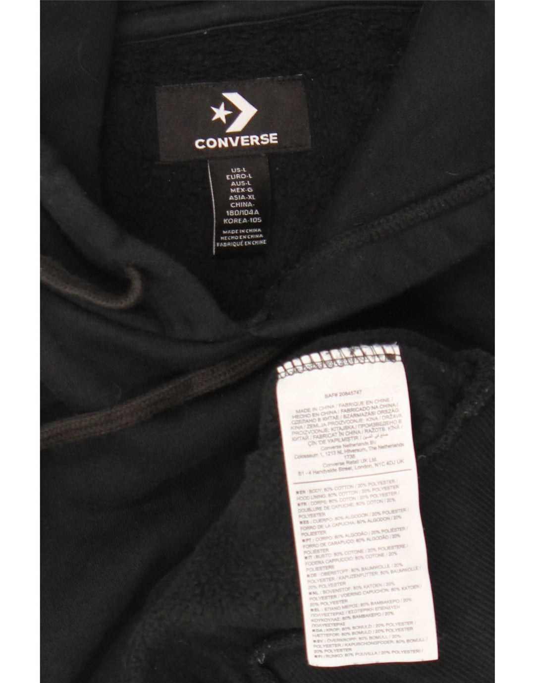 Мужской джемпер с капюшоном Converse, большой черный, хлопок