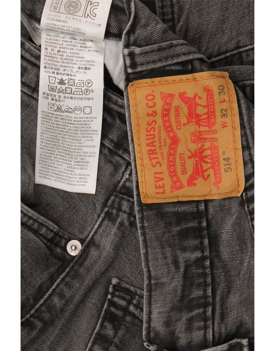 Мужские прямые джинсы Levi's 514 W32 L30 серые, хлопок