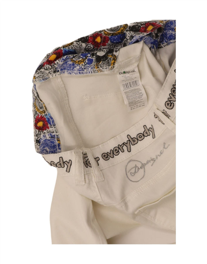 DESIGUAL Womens Graphic Slim Casual Trousers W28 L31 White Polyester