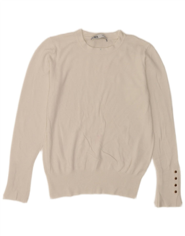Женский джемпер с круглым вырезом Zara UK 12, средний белый