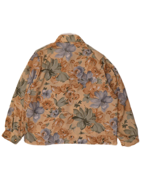 Женская блузка-рубашка VINTAGE UK 14, полиэстер среднего коричневого цвета с цветочным принтом