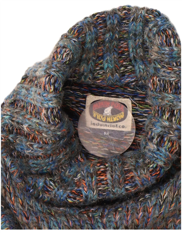 Мужской джемпер с высоким воротником NORTH POLE, шерстяной свитер среднего синего цвета с крапинками