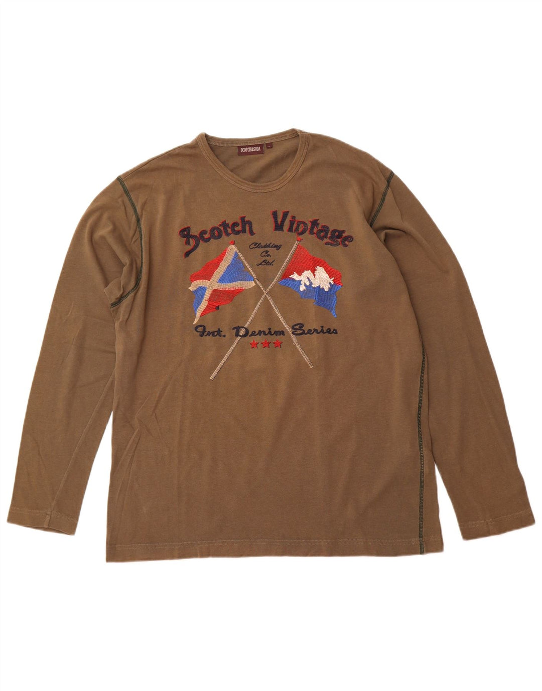 Мужской топ с рисунком SCOTCH & SODA, длинный рукав, большой размер, цвет хаки, хлопок