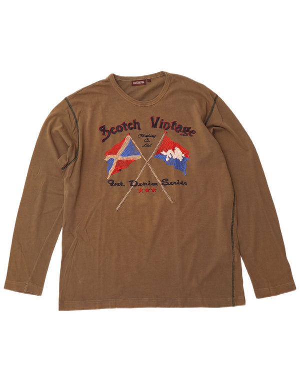 Мужской топ с рисунком SCOTCH & SODA, длинный рукав, большой размер, цвет хаки, хлопок