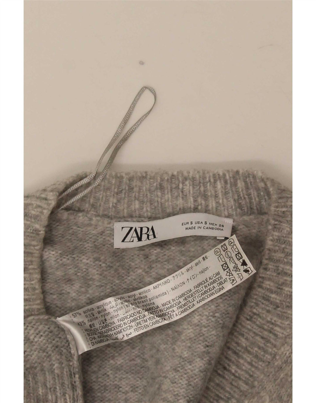 Мужской джемпер с v-образным вырезом Zara, маленький серый акрил