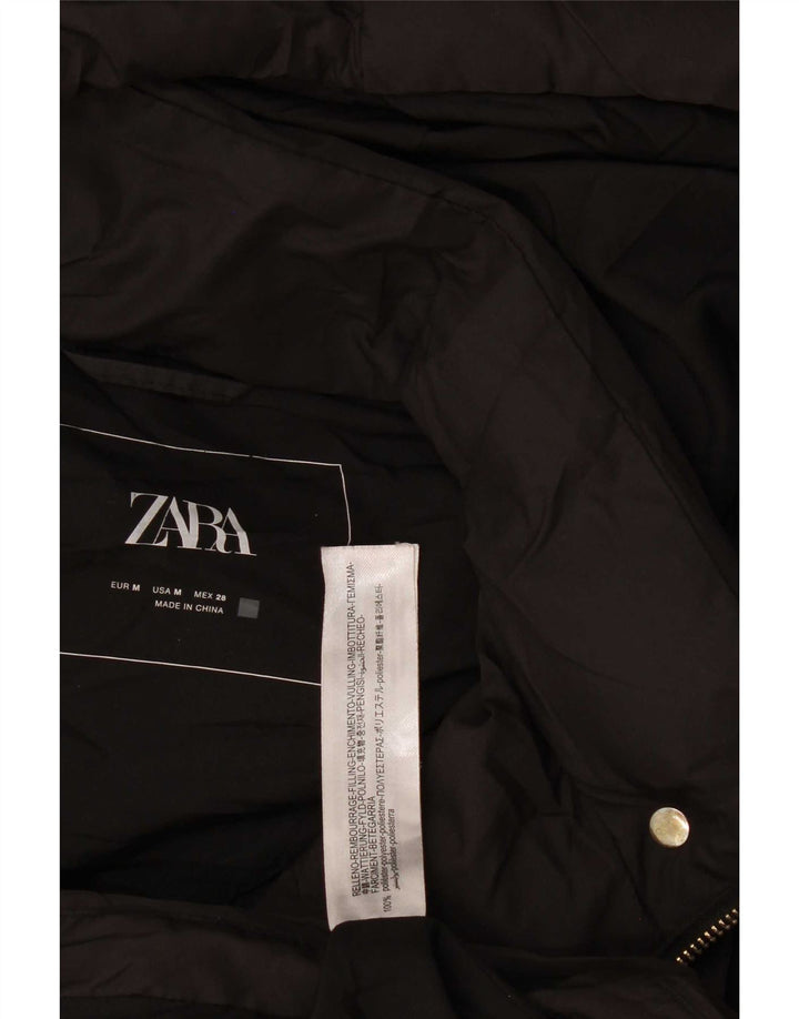 Женский длинный утепленный жилет с капюшоном Zara UK 14, средний черный полиэстер