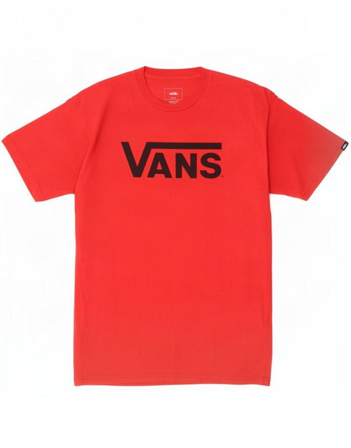 Мужская футболка классического кроя с рисунком Vans, хлопковый топ среднего красного цвета