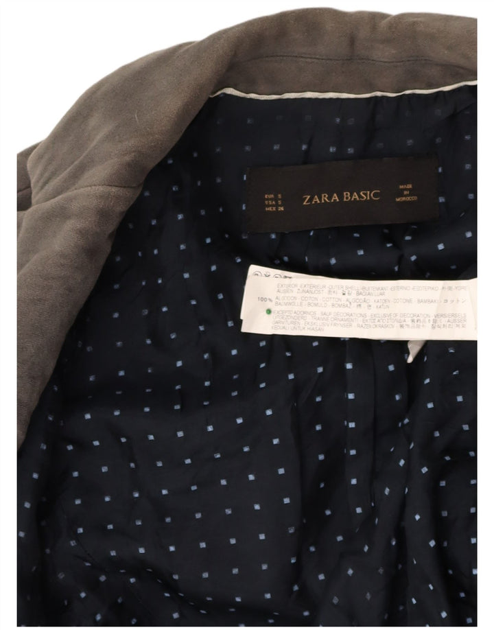 ZARA Womens 1 Button Blazer Jacket UK 10 Small Grey Cotton