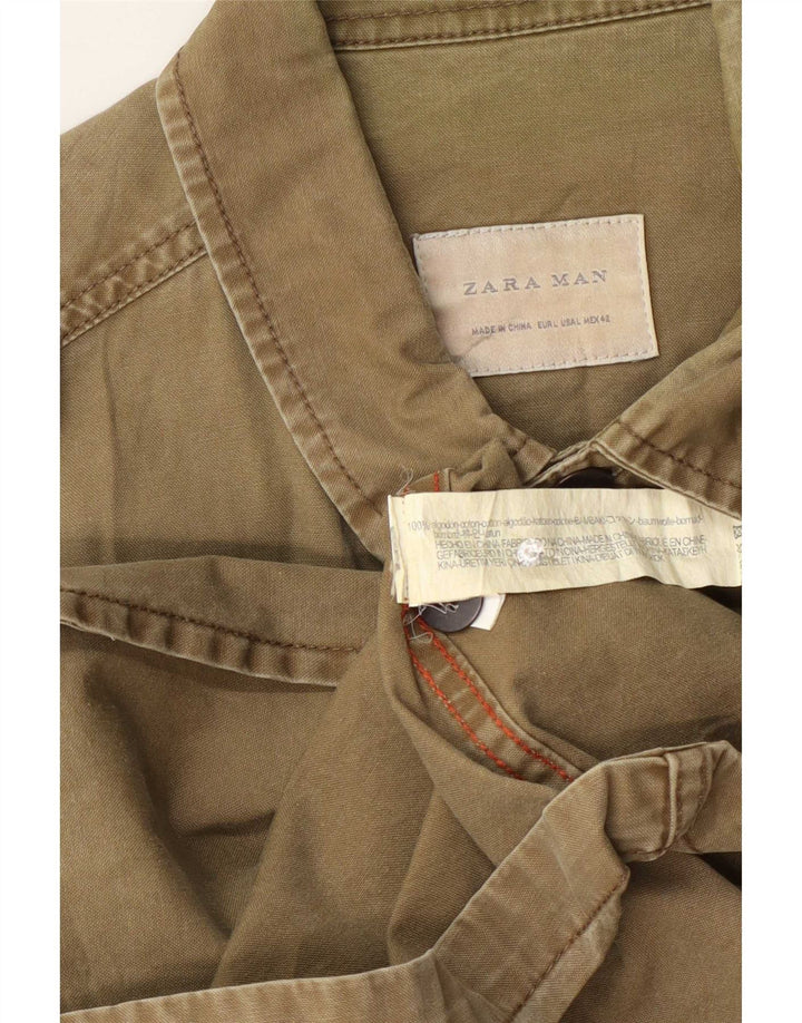 Мужская рубашка оверсайз в стиле милитари Zara, большой размер, хлопок цвета хаки