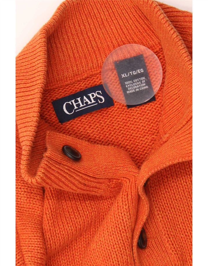 Мужской джемпер с воротником на пуговицах Chaps, хлопковый свитер XL в оранжевую полоску