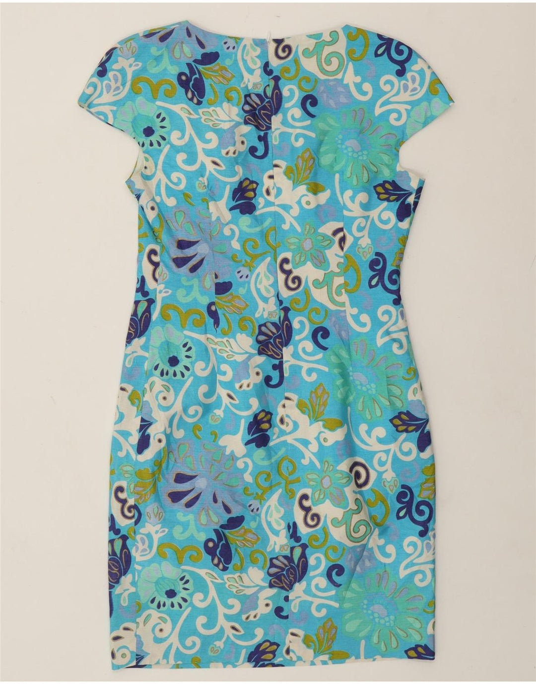 Винтажное женское платье-футляр UK 10, маленькое синее с цветочным принтом