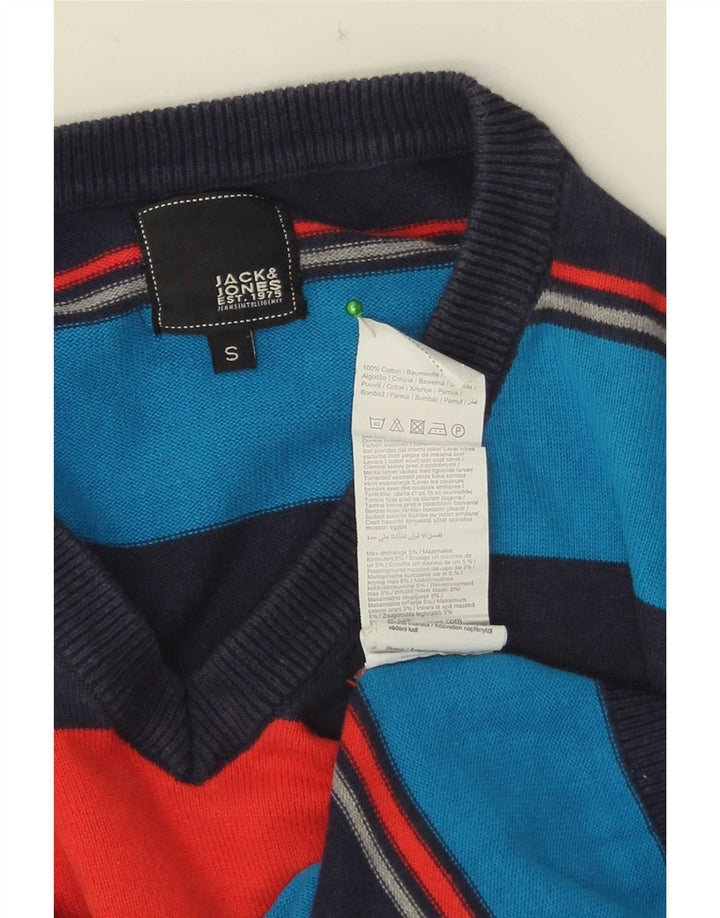 Мужской джемпер с v-образным вырезом Jack & Jones, маленький хлопковый свитер в разноцветную полоску