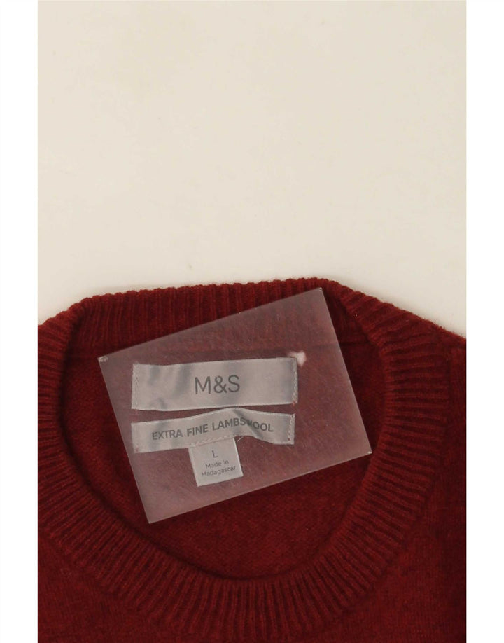 Мужской джемпер с круглым вырезом Marks & Spencer большой бордовый из овечьей шерсти