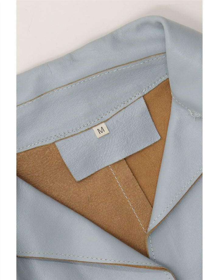 ВИНТАЖНЫЙ женский кожаный пиджак на 2 пуговицах, Великобритания 12, средний синий цвет