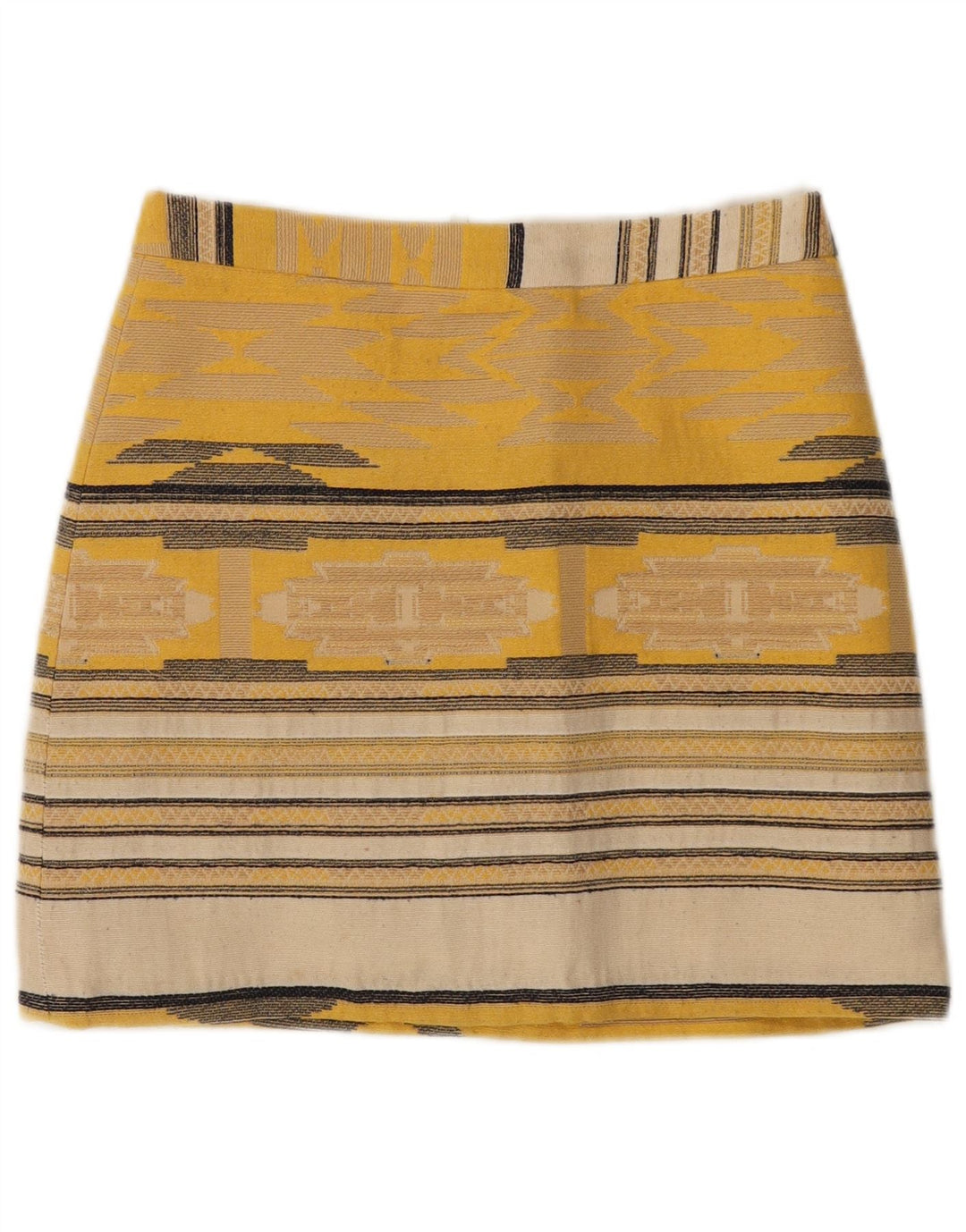 ZARA Womens Mini Skirt Small W26 Yellow Striped Cotton