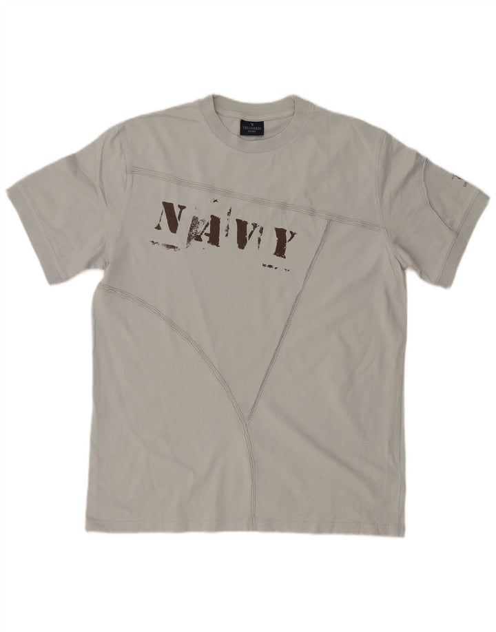 TRUSSARDI Мужская футболка с рисунком Топ XL Синий Хлопок