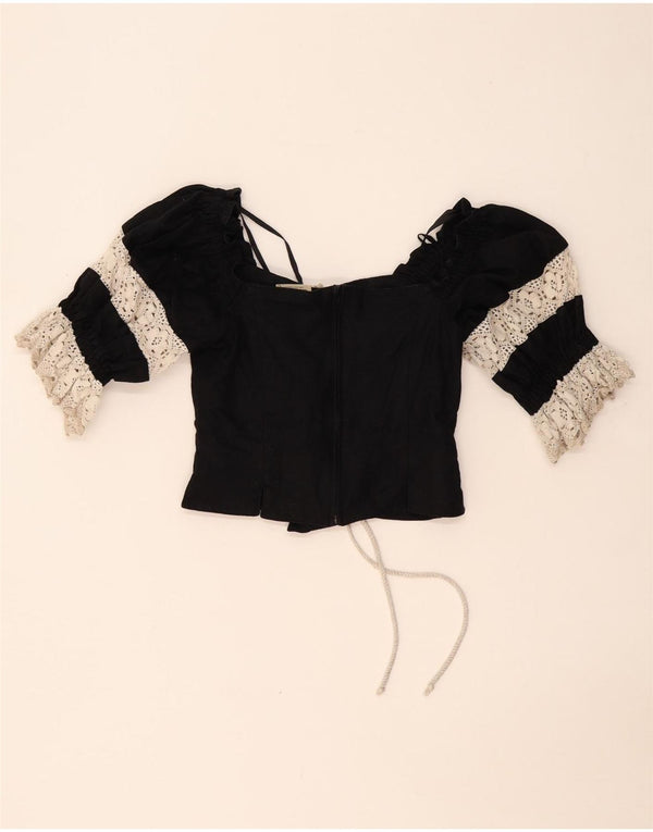 LANDHAUS Женский укороченный корсет Trachten UK 8, маленький черный лен с цветочным принтом