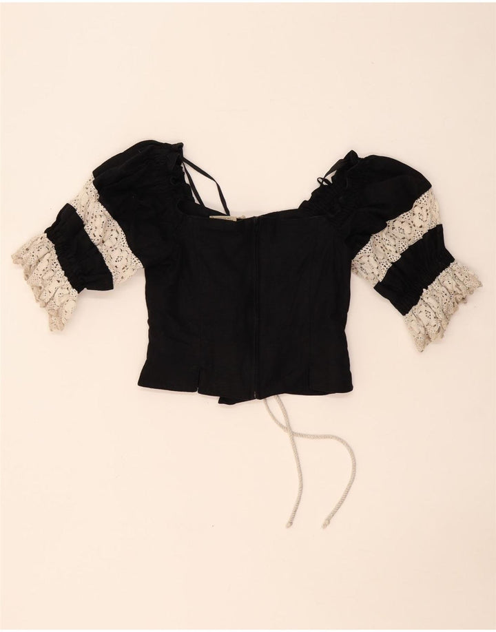 LANDHAUS Женский укороченный корсет Trachten UK 8, маленький черный лен с цветочным принтом