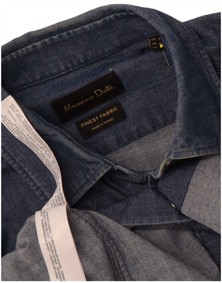 Мужская джинсовая рубашка Massimo Dutti, хлопок среднего синего цвета