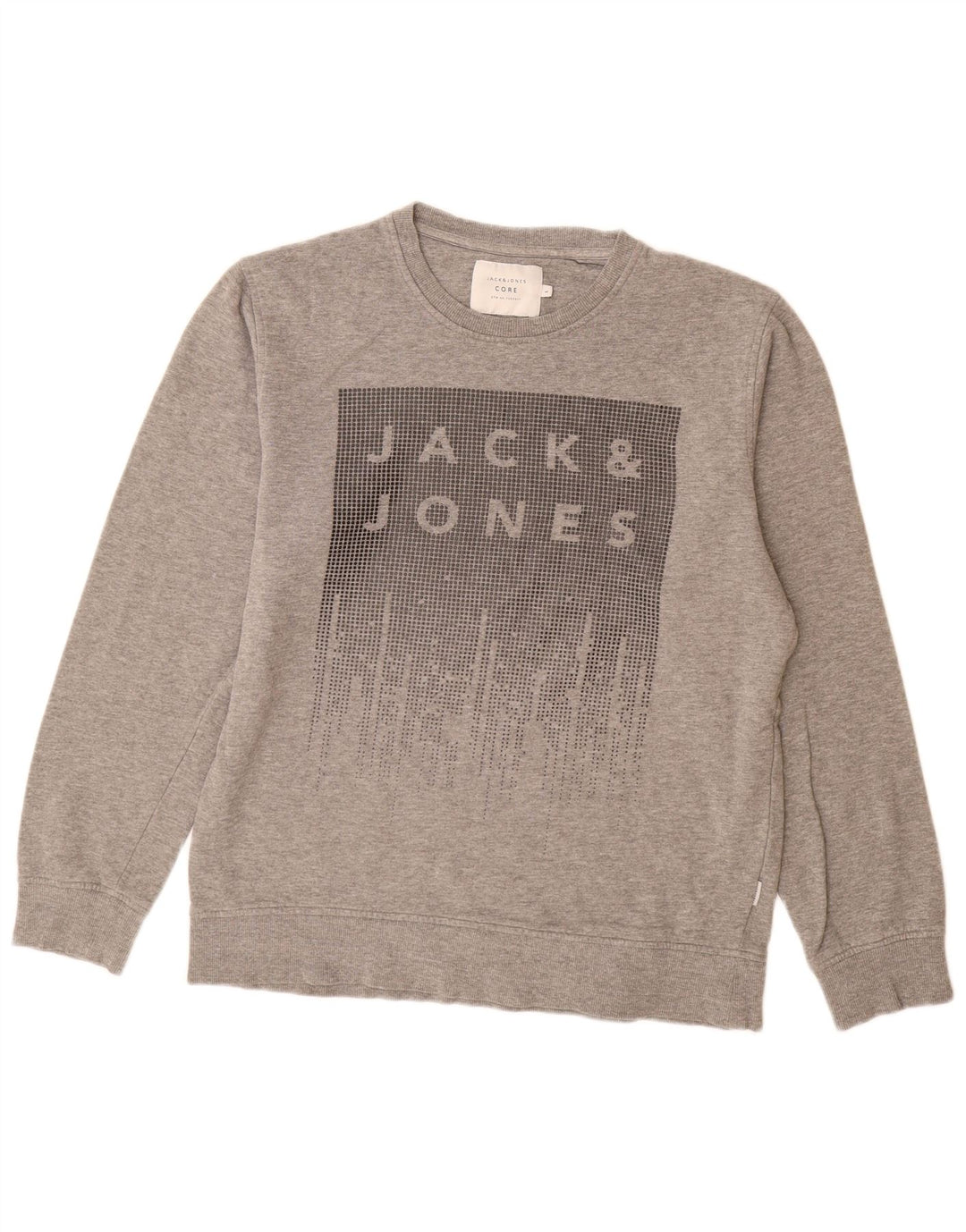 Мужской свитшот с рисунком Jack & Jones, большой серый хлопковый джемпер